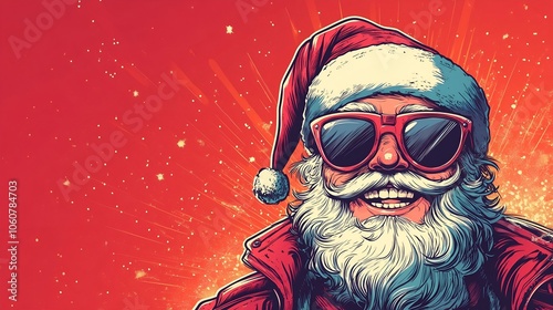 Cool punk rock Santa Claus. Christmas illustration with a place for text.
