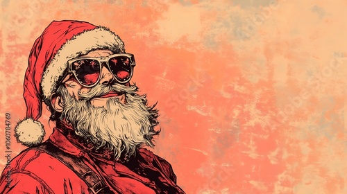 Cool punk rock Santa Claus. Christmas illustration with a place for text.
