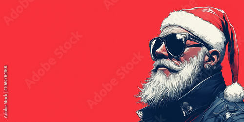 Cool punk rock Santa Claus. Christmas illustration with a place for text.