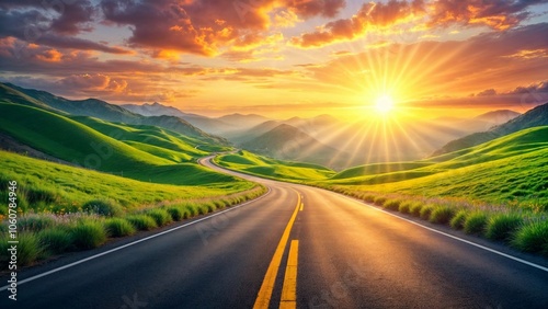 Journey into the Horizon: A Serene Sunset Roadscape