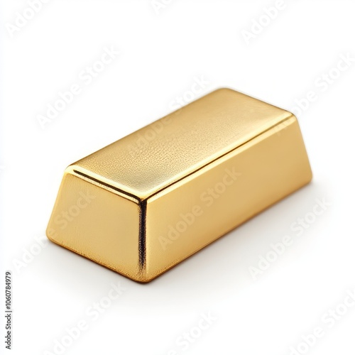 A single, shiny gold bar isolated on a white background.