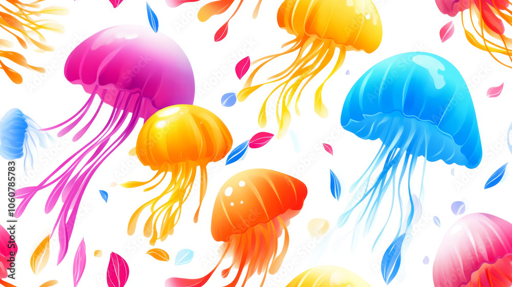 seamless pattern of colorful jellyfish seamless pattern of colorful jellyfish