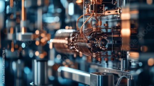 Advanced Quantum Computer Close-Up in an Industrial Laboratory. AI generated illustration