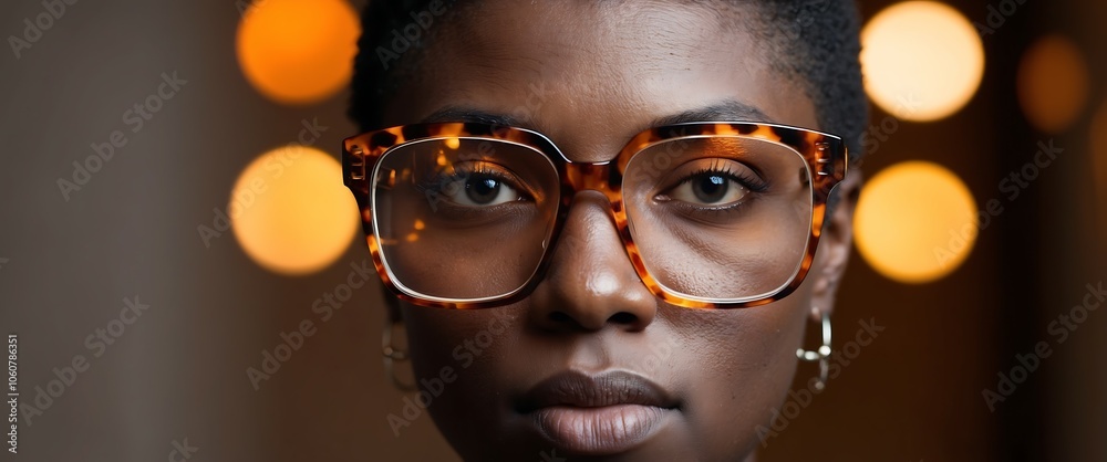 Portret kobiety w okularach z bursztynowymi oprawkami
