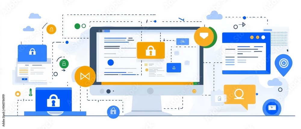 Explore Modern Office Security Enhancing Digital Protection with Flat Design Illustrations Explore Modern Office Security Enhancing Digital Protection with Flat Design Illustrations
