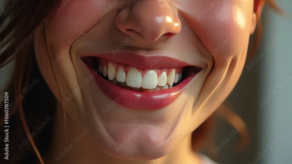 Obraz premium Laughing woman mouth with beautiful healthy white teeth on a white background. Place for text