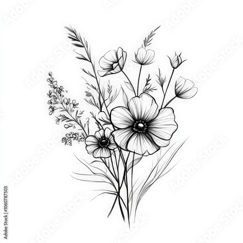 Wallpaper Mural flower, vector, floral, nature, flowers, plant, illustration, leaf, bouquet, design, summer, pattern, spring, art, decoration, blossom, drawing, flora, ornament, card, vintage, garden, beauty, sketch, Torontodigital.ca