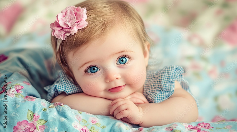 An infant looks at the camera with eyes wide open. Innocence and curiosity. Illustration for postcard, post card, interior design, etc. An infant looks at the camera with eyes wide open. Innocence and curiosity. Illustration for postcard, post card, interior design, etc.