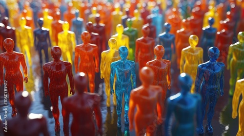 A vibrant array of figures in various colors stands together, representing unity, inclusion, and the beauty of diversity.