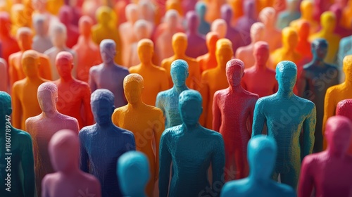 A vibrant array of figures in various colors stands together, representing unity, inclusion, and the beauty of diversity.