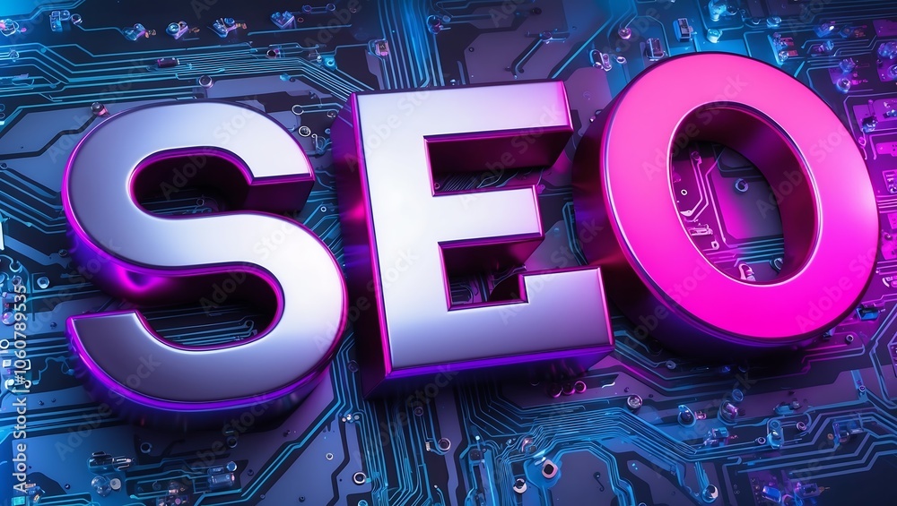Napis SEO na tle obwodów elektronicznych