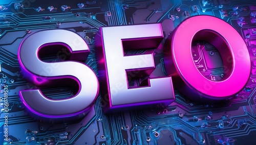 Obraz na płótnie Napis SEO na tle obwodów elektronicznych w salonie