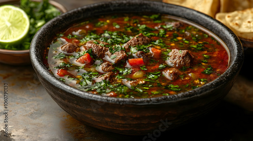 Beef Stew with Vegetables and Herbs in a Bowl