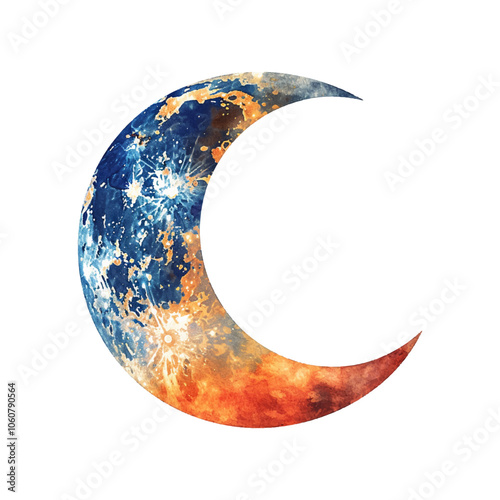 abstract color silhouette of crescent moon vector illustration in watercolor style