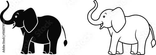 Black and White Elephant Outline Illustration