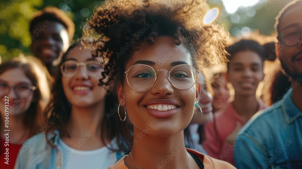 A joyful gathering of diverse people in a park, standing together and smiling, showcasing unity and happiness. A joyful gathering of diverse people in a park, standing together and smiling, showcasing unity and happiness.