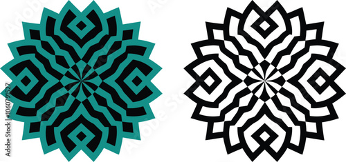 Abstract Geometric Mandala Design in Teal and Black