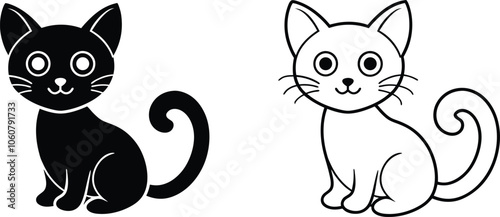 Black And White Cute Cartoon Cat Illustrations