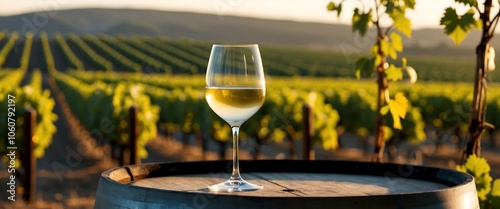 Kieliszek białego wina w winnicy