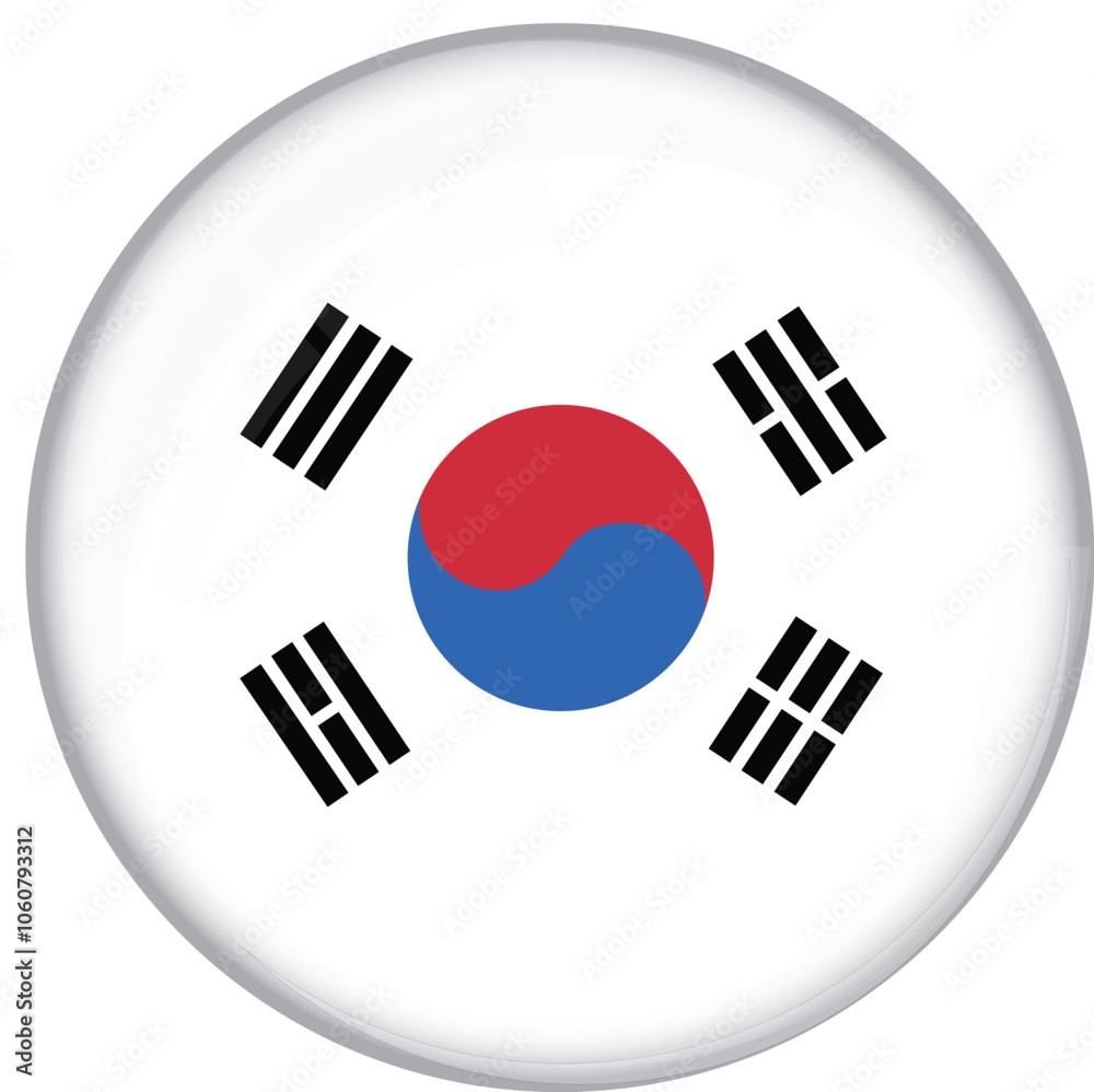 South Korea flag with glossy rounded button for football team and national emblem South Korea flag with glossy rounded button for football team and national emblem
