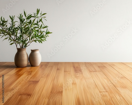 Minimalist bamboo kitchen island, seamless design, neutral colors, a balance of elegance and ecoconsciousness photo