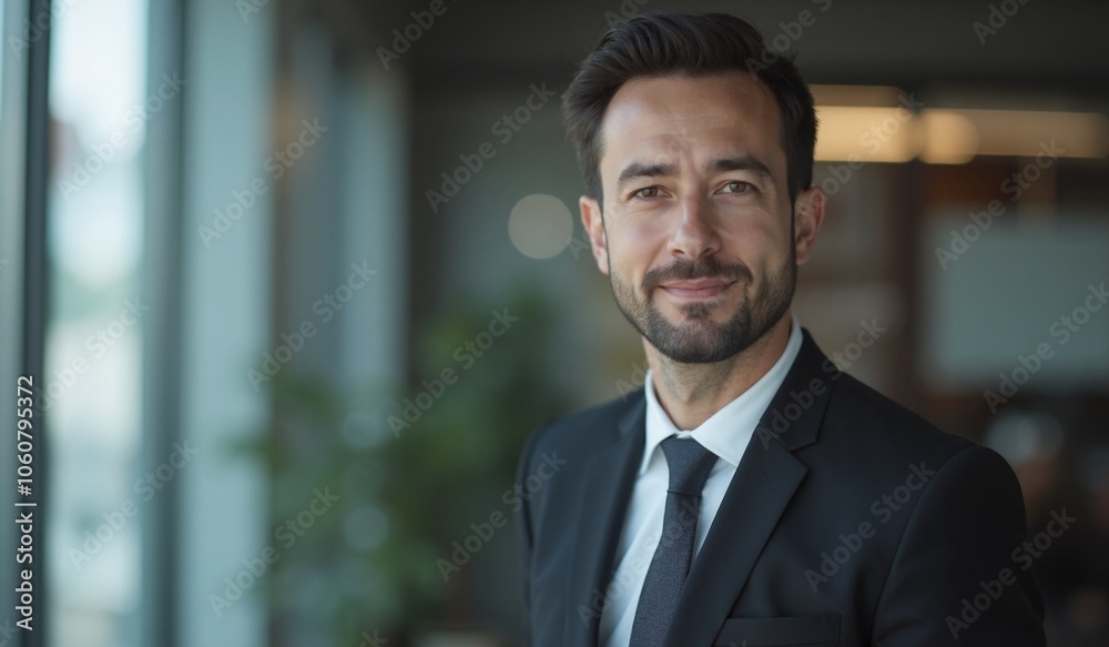 Confident Professional with Warm Smile Posing in Modern Office Environment Confident Professional with Warm Smile Posing in Modern Office Environment