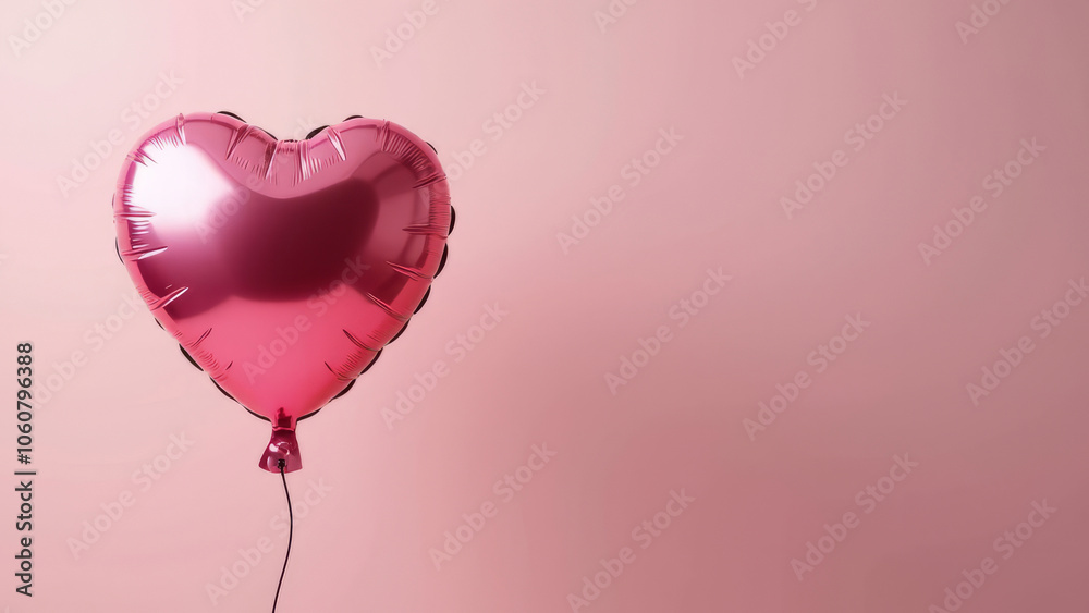 A balloon in the form of a pink heart on a light background with a place for text. A balloon in the form of a pink heart on a light background with a place for text.