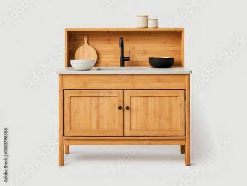 Compact bamboo kitchen, foldable furniture, natural decor, sleek and ecofriendly for urban apartments