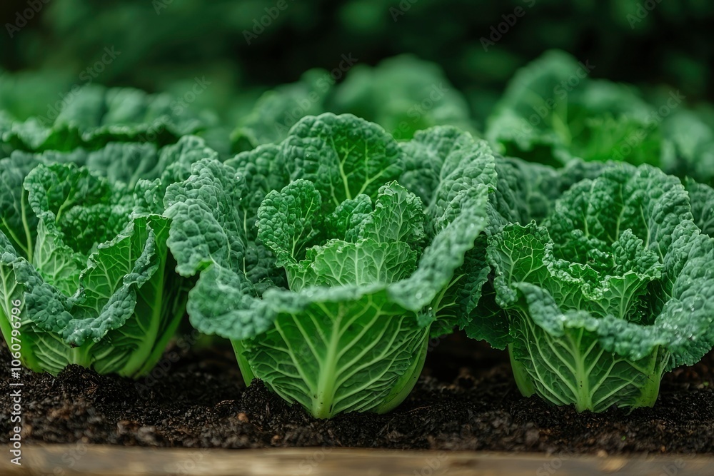 Close-up of Lush Green Cabbage Heads Growing in Rich Soil Close-up of Lush Green Cabbage Heads Growing in Rich Soil