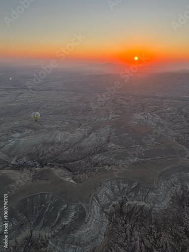 Colorful sunrise over Cappadocia during the hot air ballooning in Turkey