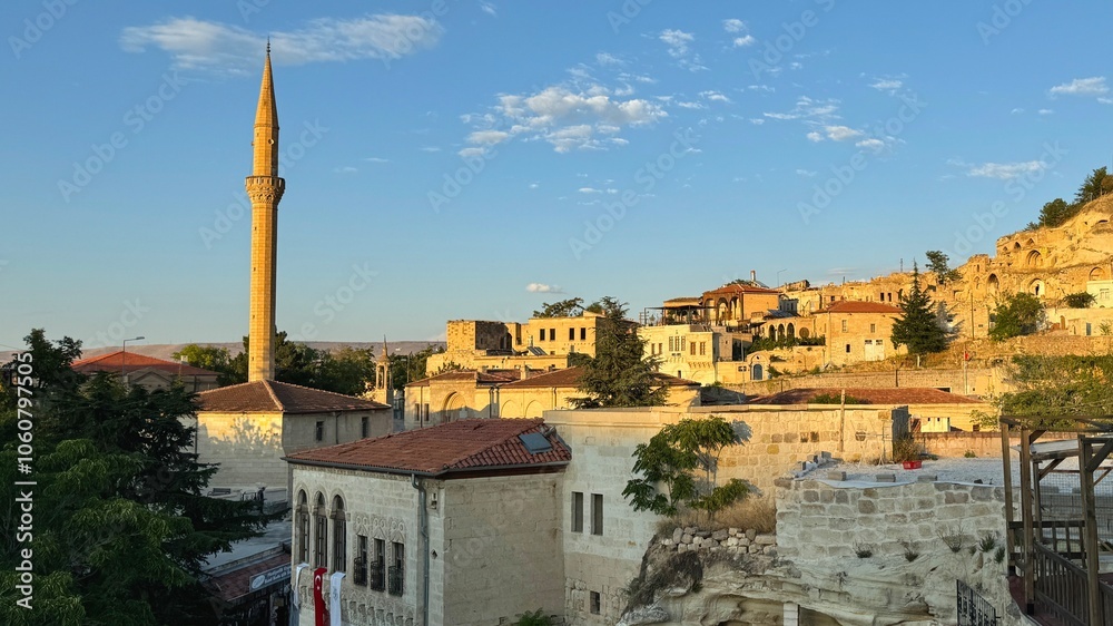 The minaret with its mosque in Mustafapasa, Turkey