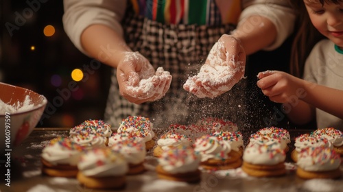 Kids Dusting Sprinkled Desserts with Powdered Sugar.