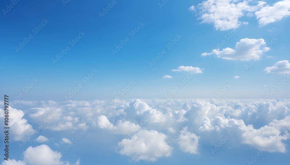 Stunning sky photography, fluffy white cumulus clouds, wispy cirrus clouds, bright azure blue sky