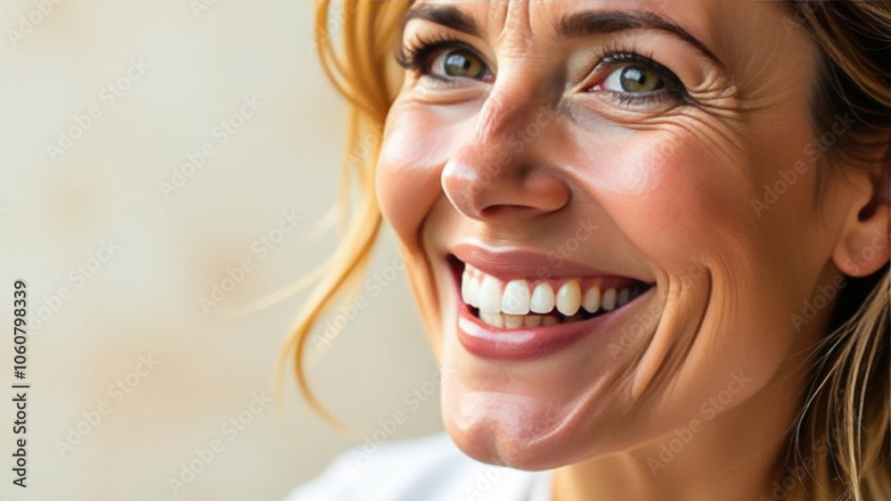 Laughing woman mouth with beautiful healthy white teeth on a white background. Place for text Laughing woman mouth with beautiful healthy white teeth on a white background. Place for text