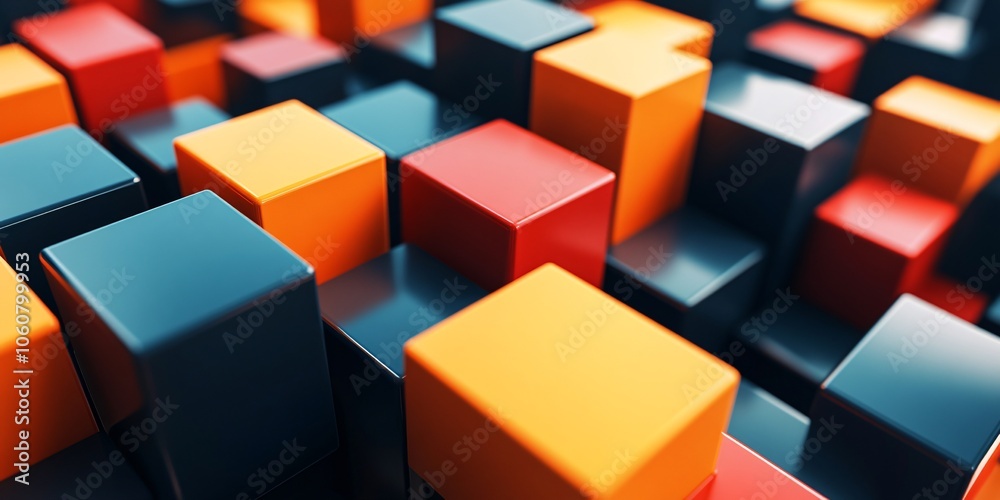 Abstract D Cubes in Orange Red and Blue Colors Abstract D Cubes in Orange Red and Blue Colors
