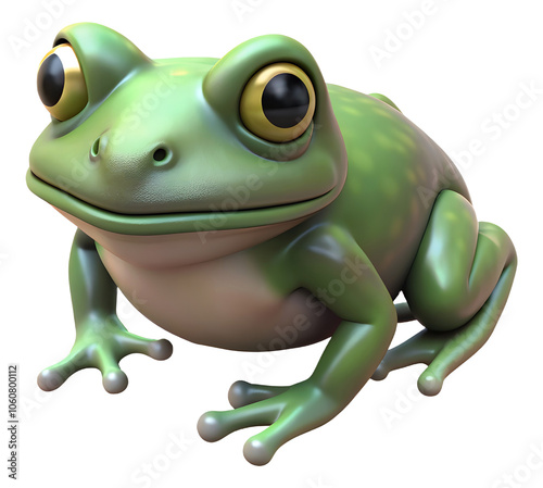 3d style cartoon green frog isolated on transparent background