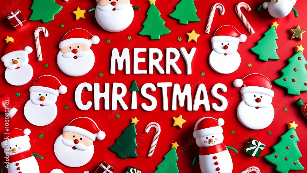 Kolorowe ozdoby świąteczne i napis Merry Christmas