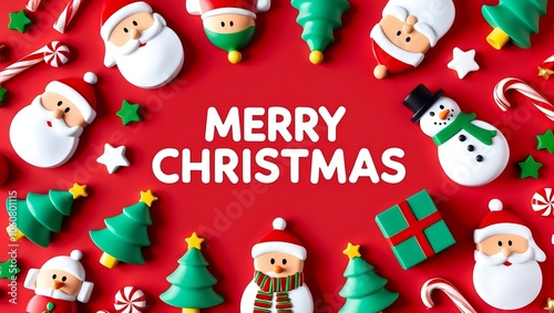 Kolorowe ozdoby świąteczne i napis Merry Christmas