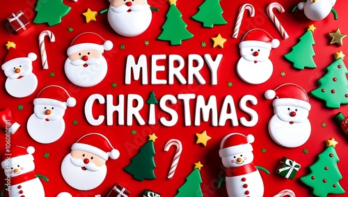 Obraz na płótnie Kolorowe ozdoby świąteczne i napis Merry Christmas w salonie
