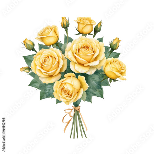 Yellow rose bouquet with isolated background, Minimalist watercolor yellow roses with isolated background, Yellow rose bouquet with isolated background.