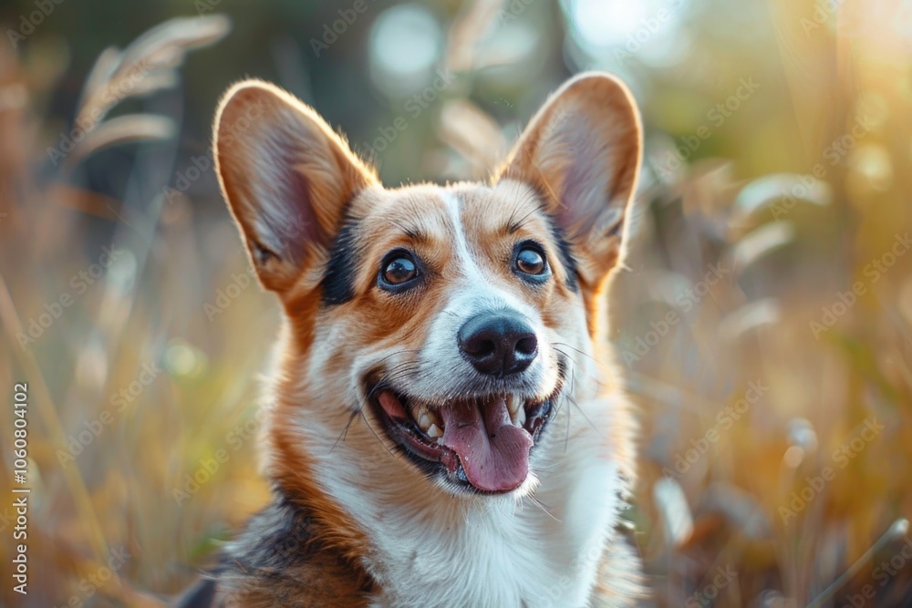 Obraz premium A brown and white dog sitting in a green field