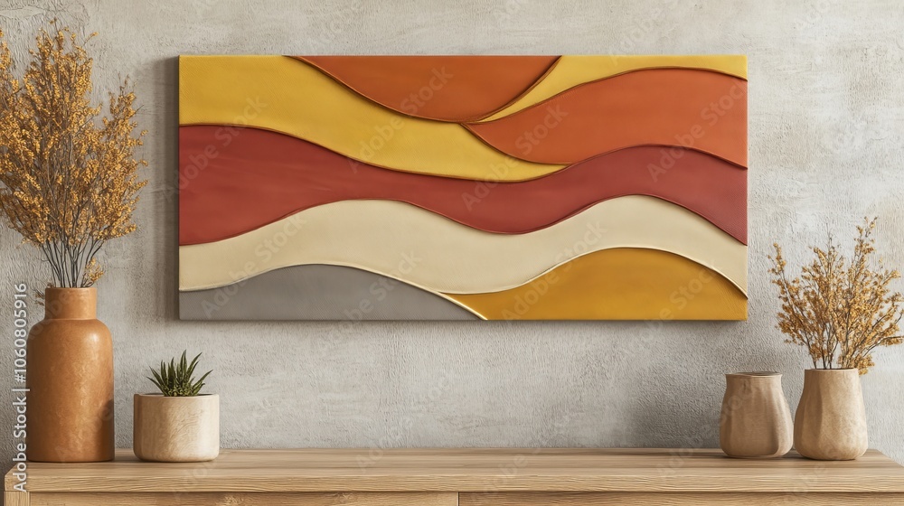 This vibrant and retro wall art features interesting wavy patterns in lovely earthy colors perfect for modern decor This vibrant and retro wall art features interesting wavy patterns in lovely earthy colors perfect for modern decor