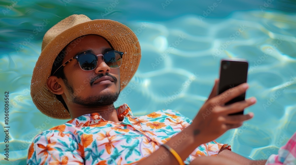 Fototapeta premium A person using a cell phone while wearing a hat