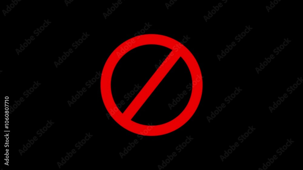 red ban icon animation on black background. abstract Circle empty ban sign symbol.