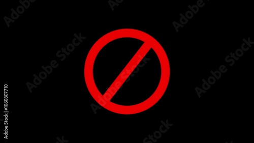 red ban icon animation on black background. abstract Circle empty ban sign symbol.