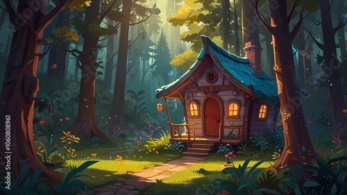 fairy tale house, children book illustration, background, generative AI