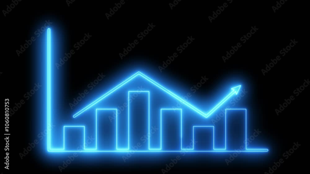 Neon business graph chart icon animation on Black background, Blue color neon line business graph Neon business graph chart icon animation on Black background, Blue color neon line business graph