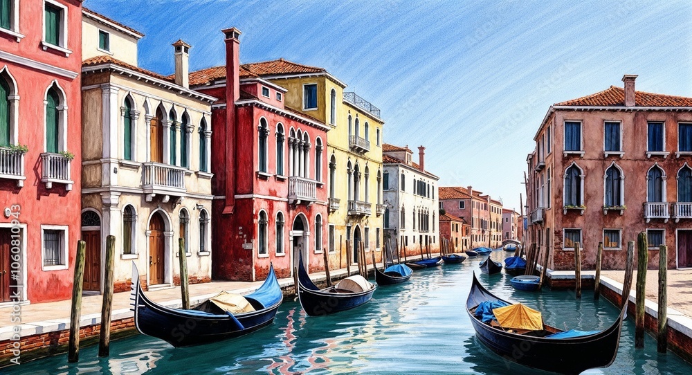 Obraz premium Venetian canal house hand drawing