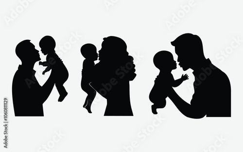 Flat design mother and son silhouette