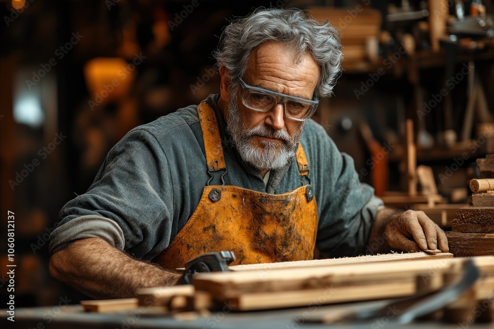 Senior Carpenter Working in Workshop Senior Carpenter Working in Workshop